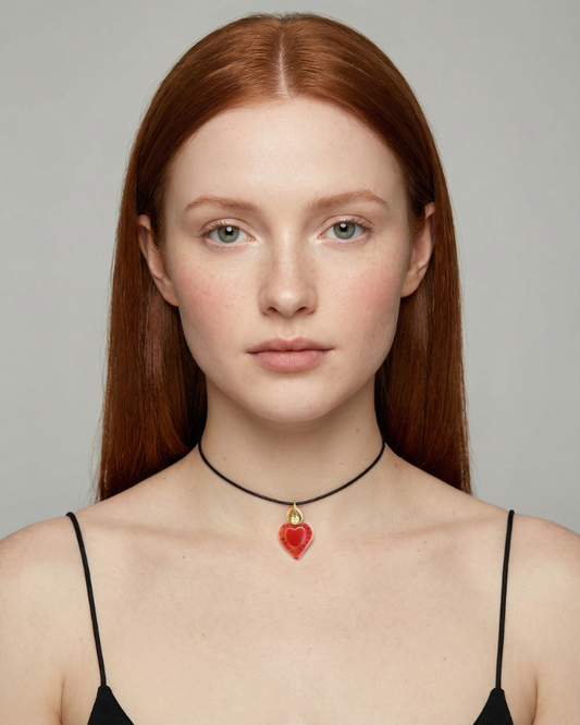 Charm in Porcellana Cuore Rosso Fiamma Oro