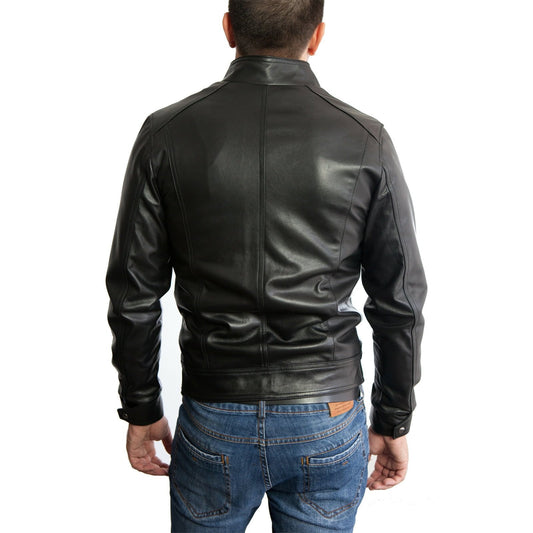 Slim-Bikerjacke aus echtem braunem Leder für Herren mit vier Taschen Rindway