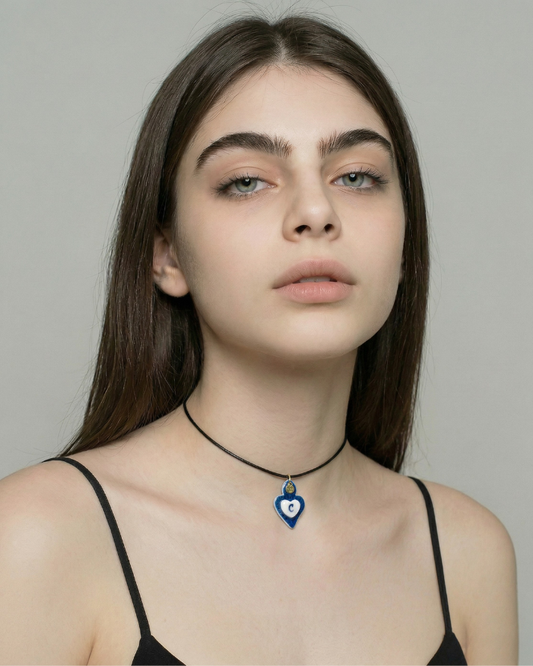Charm in Porcellana Cuore Blu - Lettera C