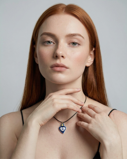 Charm in Porcellana Cuore Blu - Lettera N