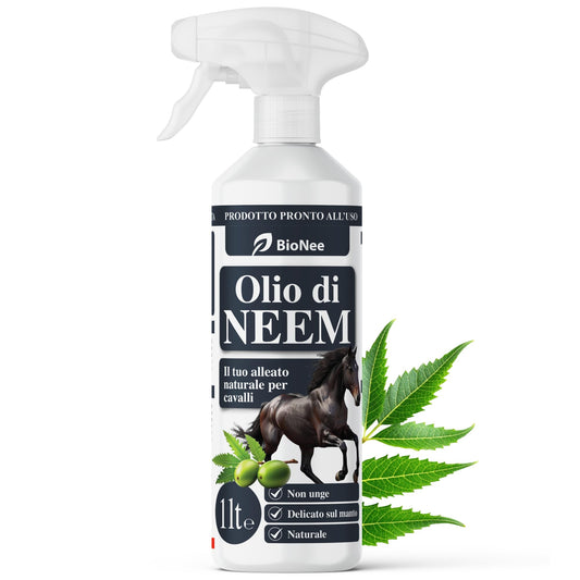 Bionee Aceite de Neem Spray para Caballos 1L – Loción Natural Lista para Usar, Acción Protectora contra Insectos y Parásitos, No Engrasa, Delicado con el Pelaje, Hidrosoluble