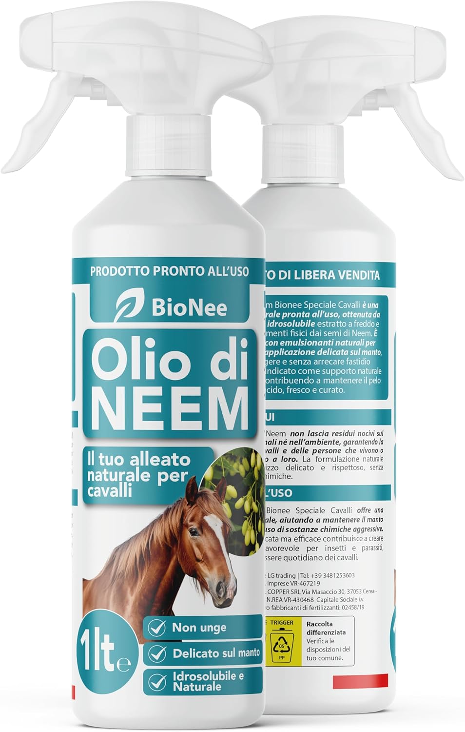 Bionee Neem Oil Horse Spray 1L – Ready-to-Use Natural Lotion, Protective Action Against Insects and Parasites, Non-Greasy, Gentle on Coat, Water-Soluble