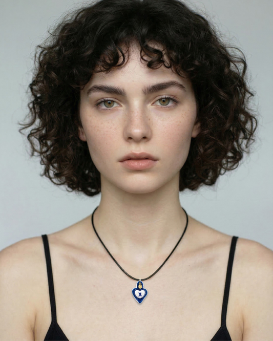 Porcelain Charm Blue Heart - Letter X