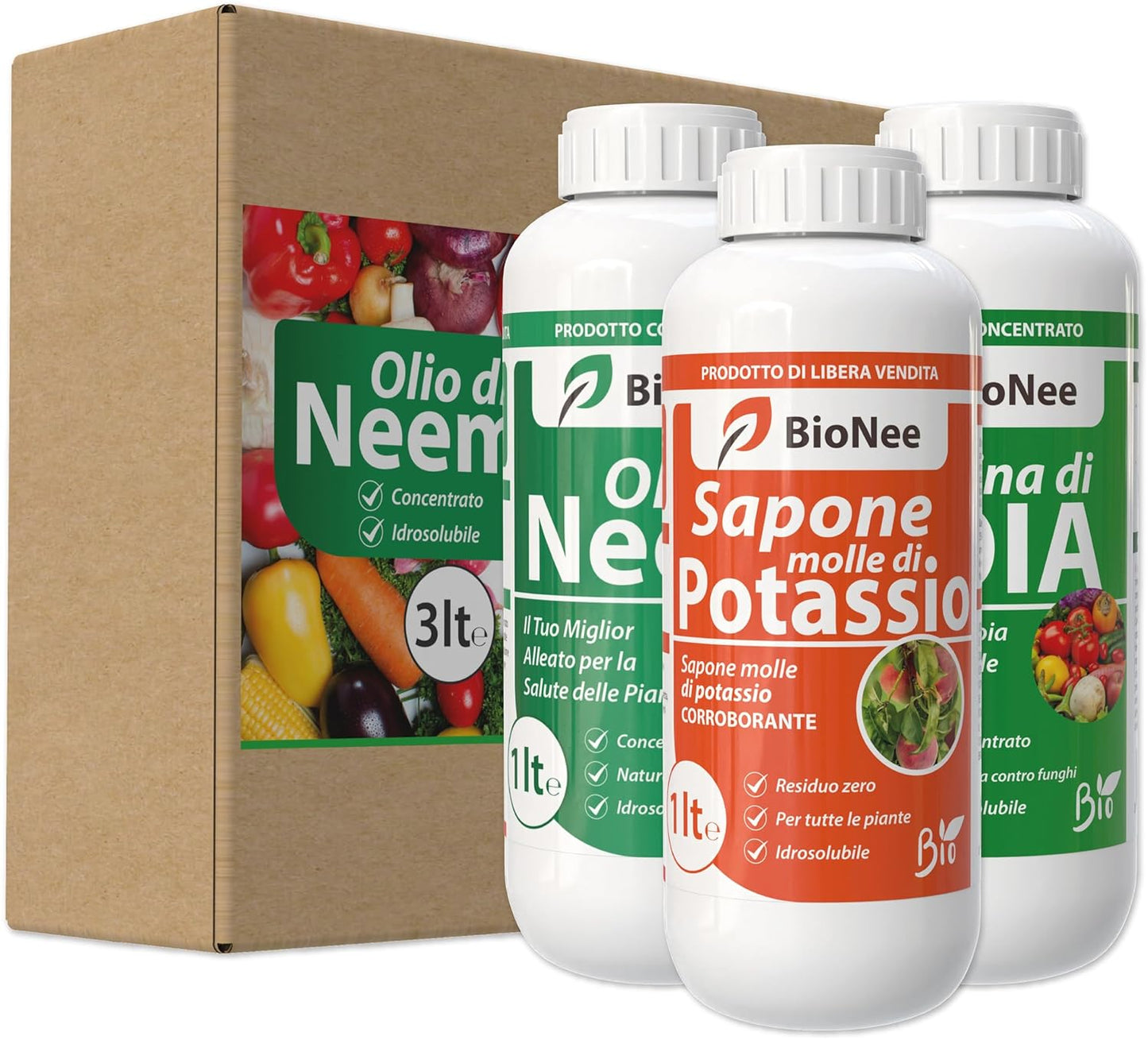 Neemöl - biologisches, natürliches, wasserlösliches Insektizid (1 Liter) + weiche Kaliumseife (1 Liter) + Sojalecithin (1 Liter)