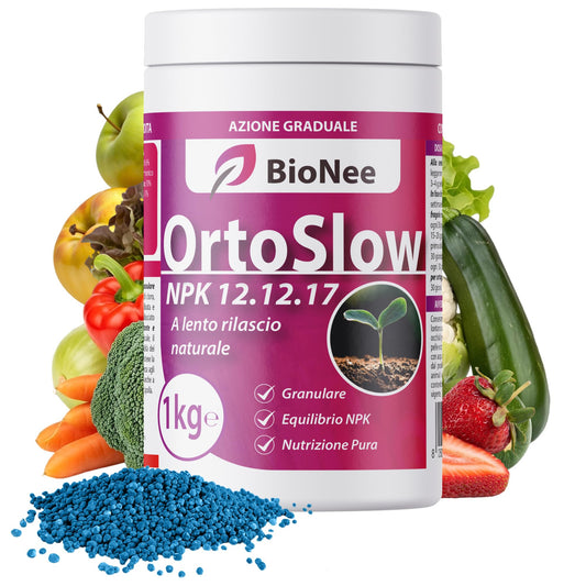 Bionee OrtoSlow 1 Kg – Fertilizante Granulado NPK 12.12.17 de Liberação Lenta | Nutrição Completa e Equilibrada para Hortaliças, Pomar e Jardim | Com Magnésio, Enxofre e Zinco