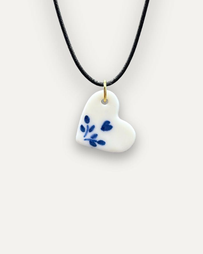 Charm in Porcellana Cuore Blu Fiorito