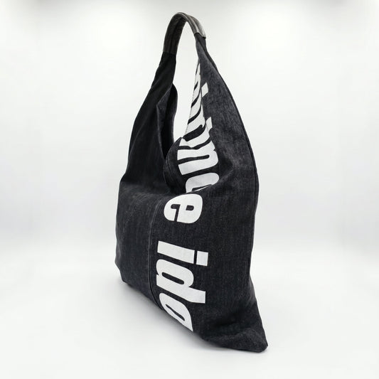 Printed Denim Hobo Tote Bag