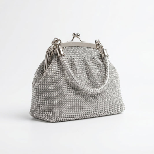 Silver Rhinestone Mesh Evening Bag