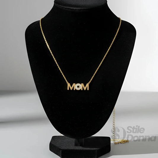 MOM Pendant Necklace in Gold-Tone Metal
