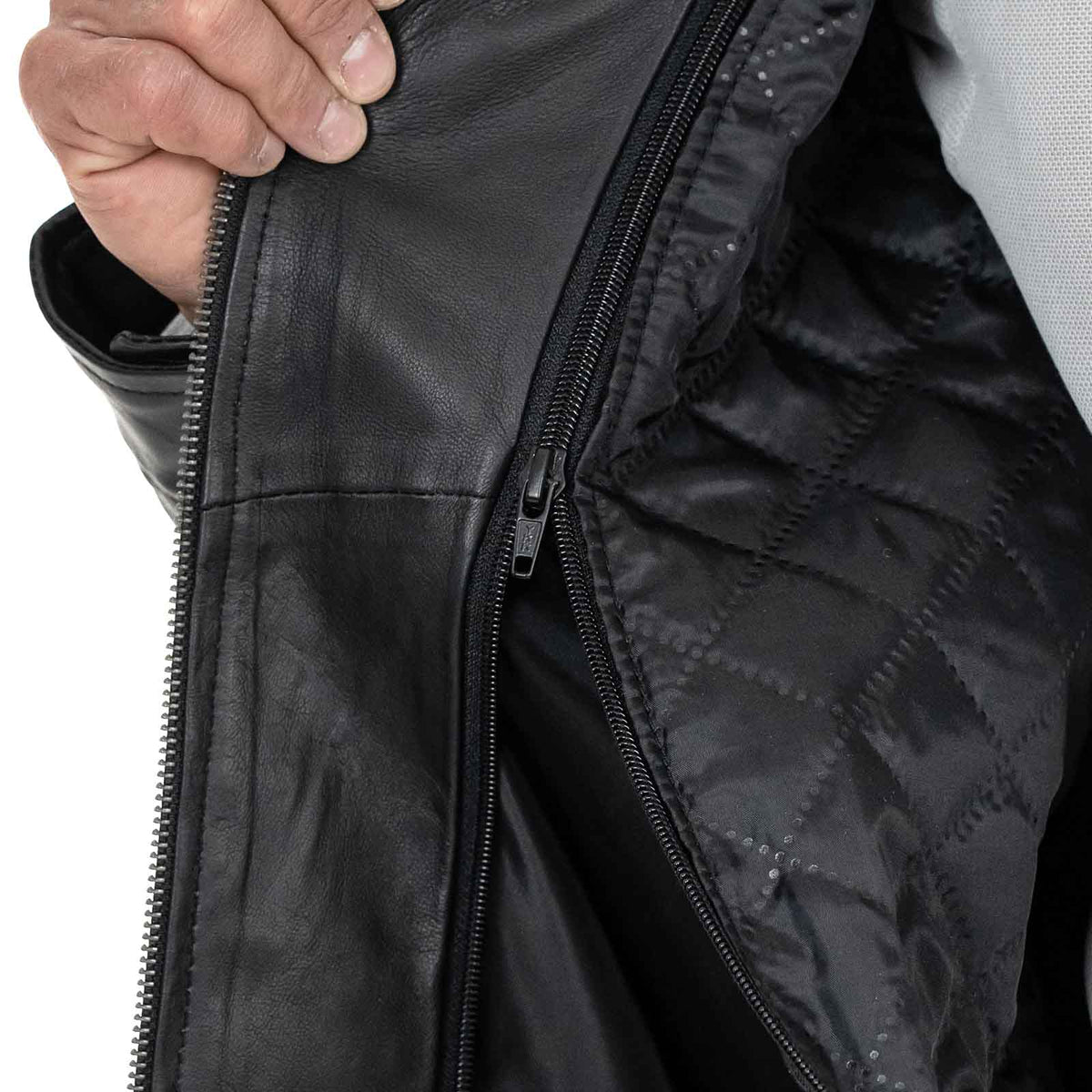 Blouson biker homme slim en véritable cuir noir avec fermeture principale à glissière et rabat Rindway