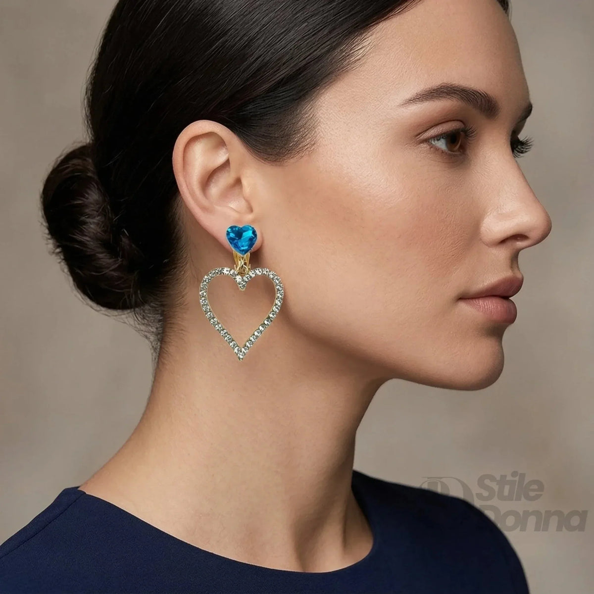 Orecchini Pendenti a Cuore Cristallo Blu