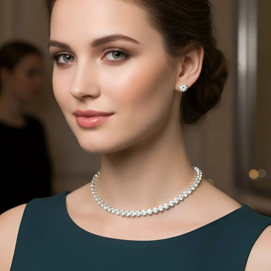 Gold Tennis Necklace and Earrings Set