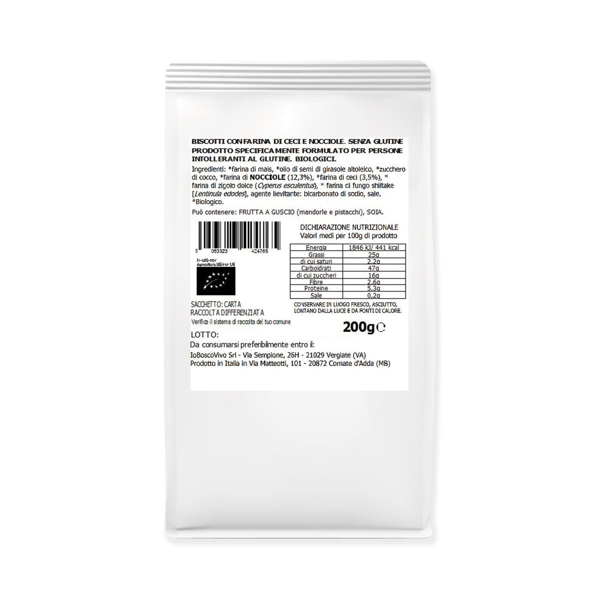 Glutenfreie Biscotti mit Haselnüssen und BIO Kichererbsenmehl 200g