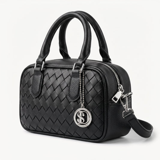 Black Woven Cylinder Bag