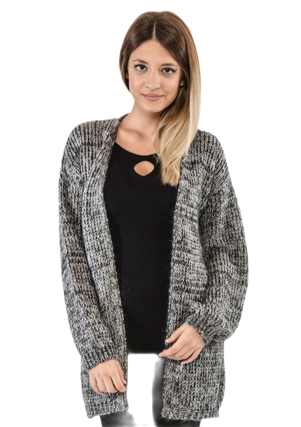 Marie Lou: cárdigan de mujer en mohair con hilos de lúrex plateado