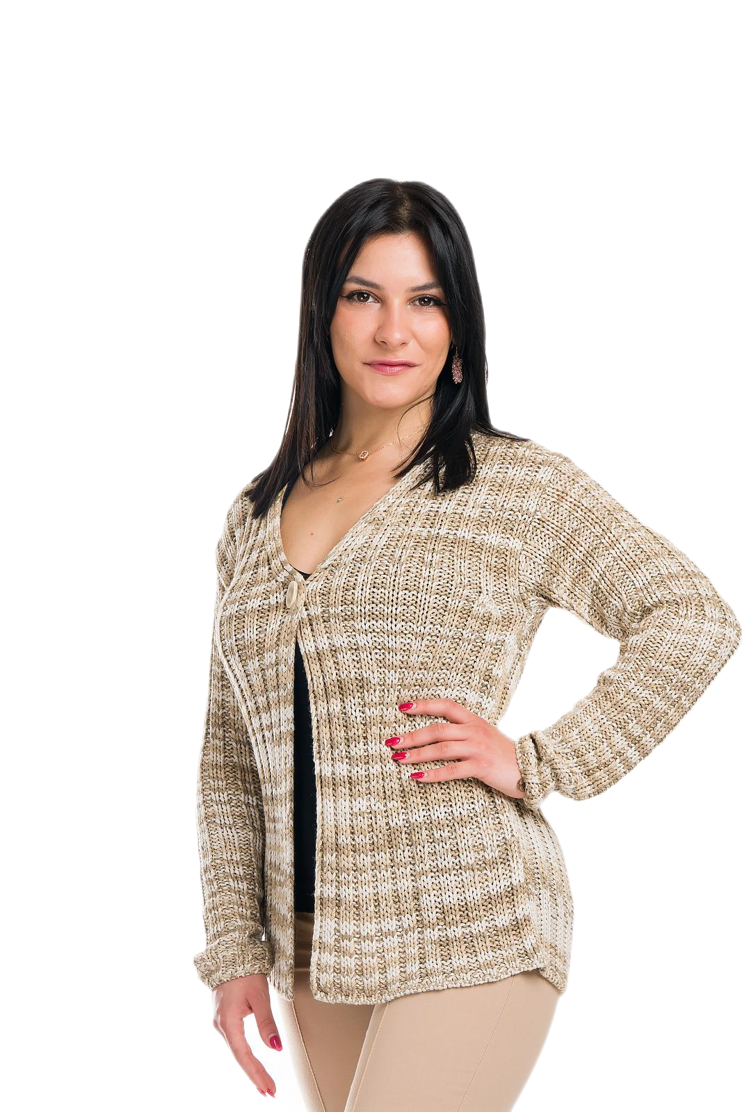 Erica: cárdigan de mujer en viscosa a canalé 2x2 con colores estampados