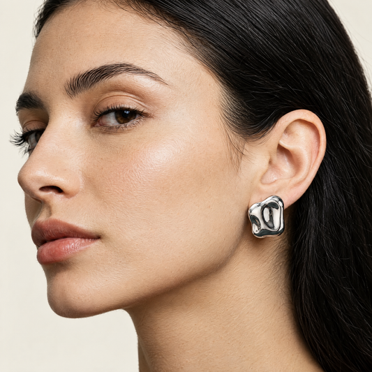 Fluid Wave Silver Stud Earrings