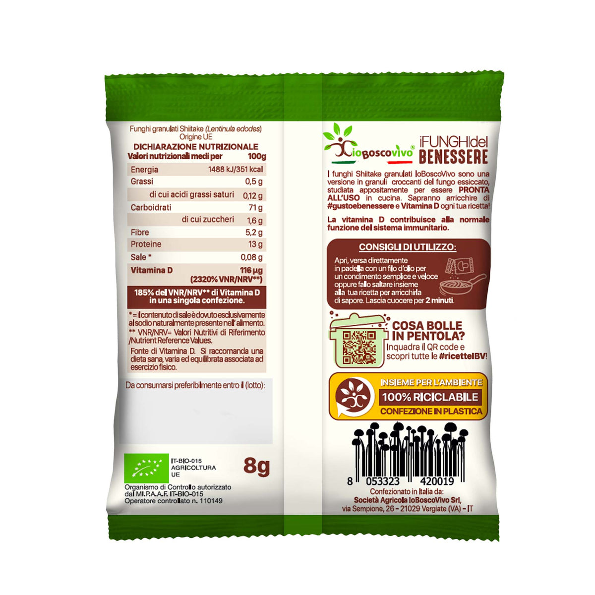 Funghi Shiitake secos granulados BIO 8g