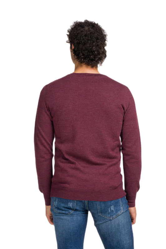 G MAN Pullover: camiseta clásica de hombre de cuello redondo en lana virgen merino
