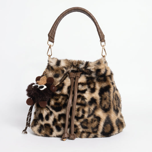 Maura Faux Fur Leopard-Print Bucket Bag
