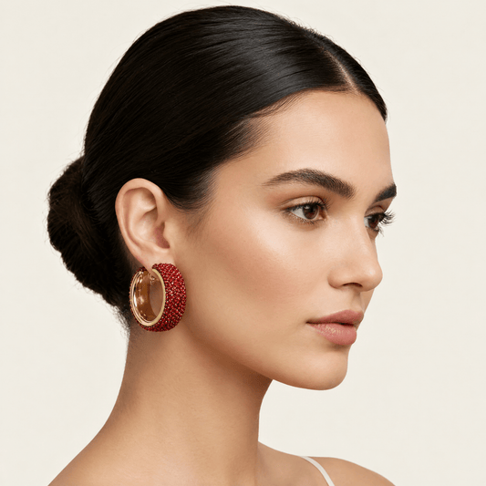 Hoop Earrings with Red Rhinestones