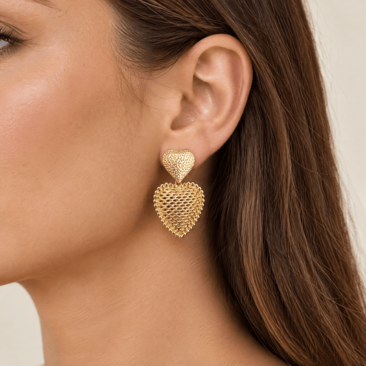 Double Heart Gold-Tone Earrings