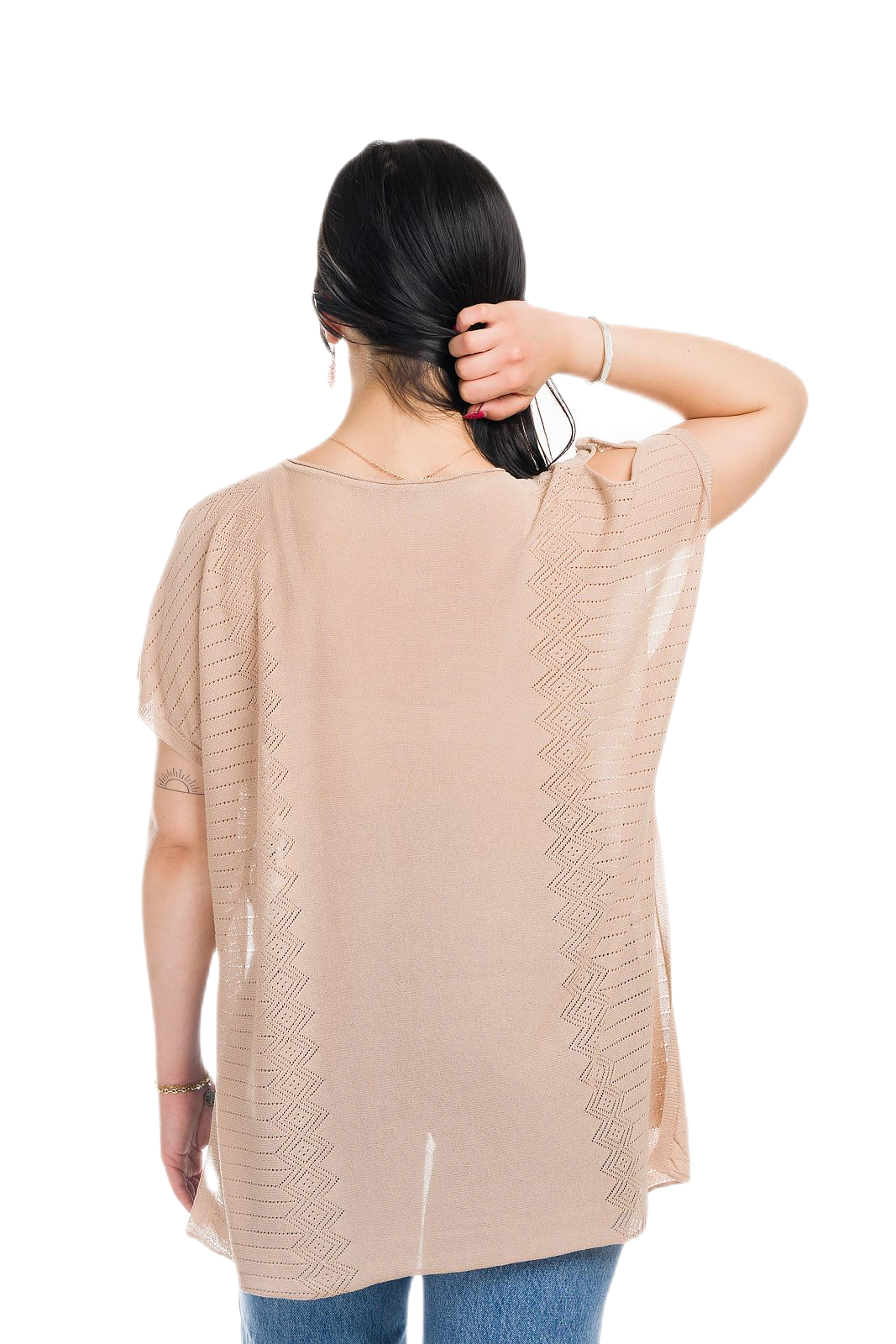 Kate: maxi camiseta de mujer de cuello redondo en viscosa con transparencias y aberturas
