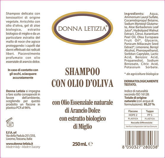 Shampoo naturale Olio di Oliva e Aloe 250 ml