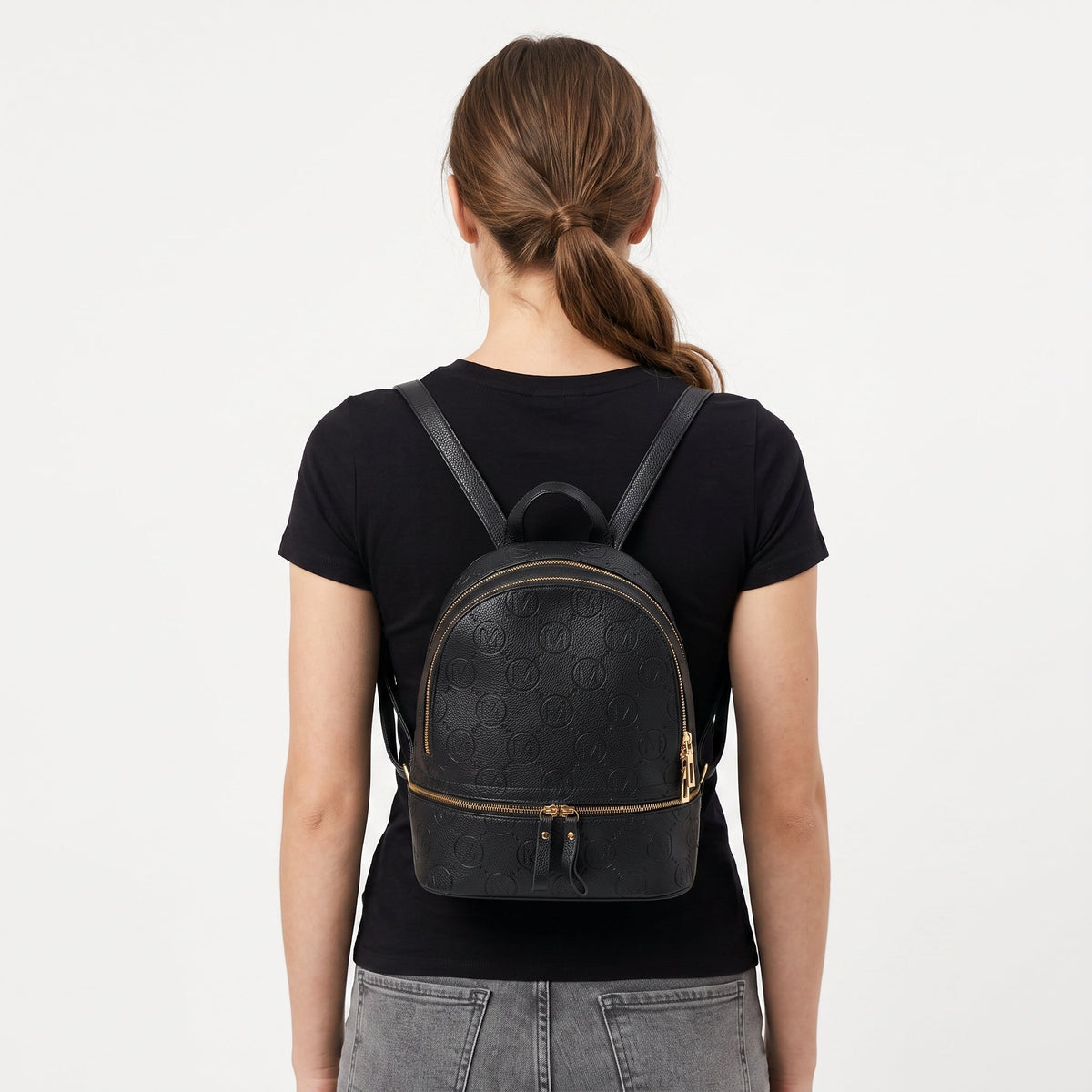 Beige and Black Backpack with Monogram