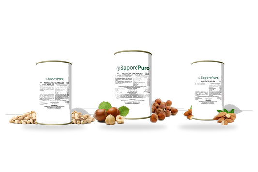 Paste pure SaporePuro di pistacchio, nocciola e mandorla in latta