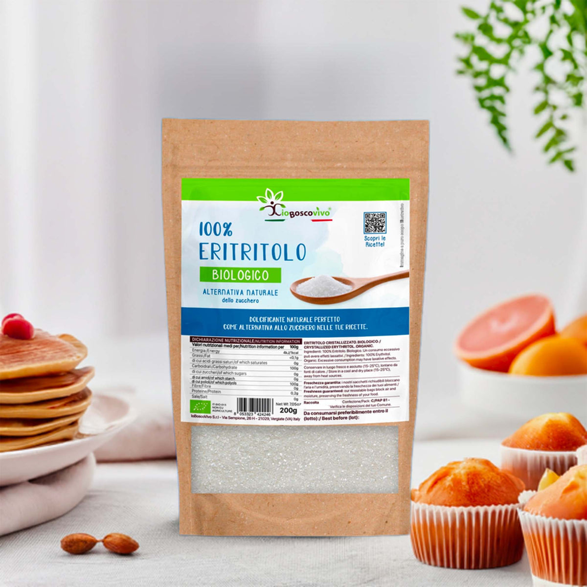 100% Bio-Erythrit in feinen Kristallen - 200g - Null Kalorien - Natürlicher Süßstoff