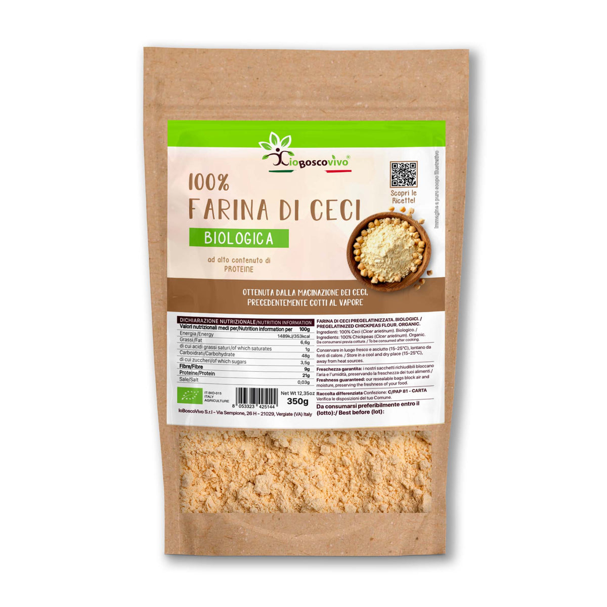 100% Farina di ceci pregelatinizzata BIO - 350g - facile da utilizzare
