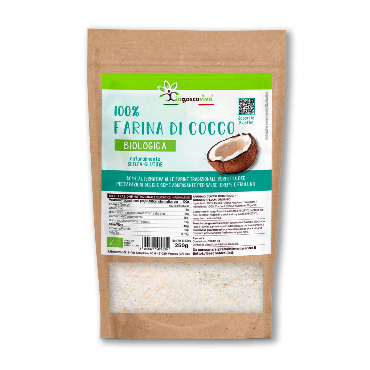 100% BIO glutenfreie Kokosmehl - 250g Ideal für die ketogene Diät
