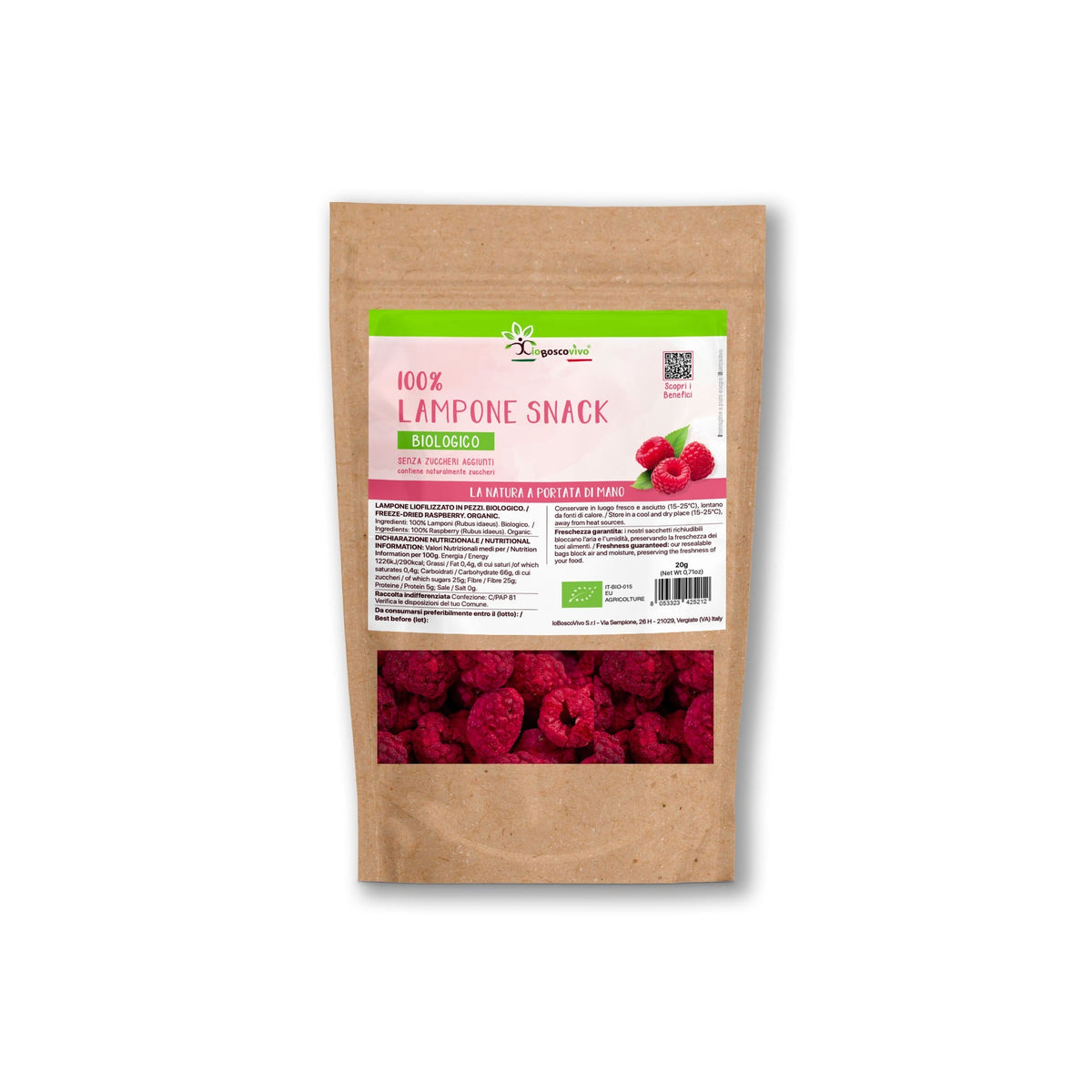 Snack 100% Framboise lyophilisée entière BIO - 20g
