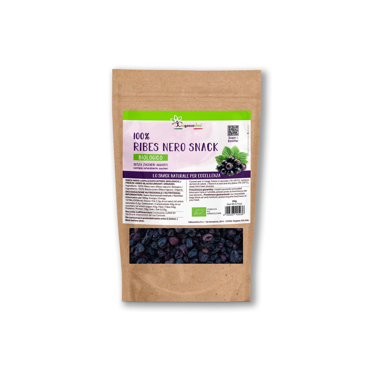 Grosellas negras enteras liofilizadas 100% orgánicas - 20 g