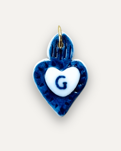 Charm in Porcellana Cuore Blu - Lettera G
