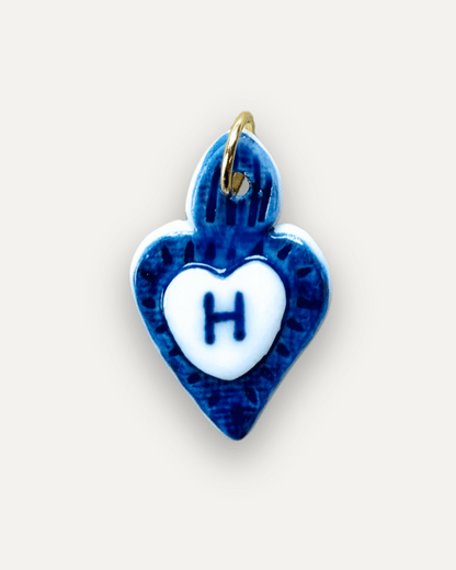 Charm in Porcellana Cuore Blu - Lettera H
