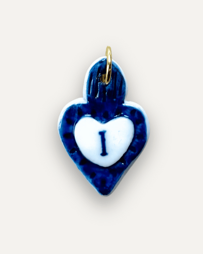Charm in Porcellana Cuore Blu - Lettera I