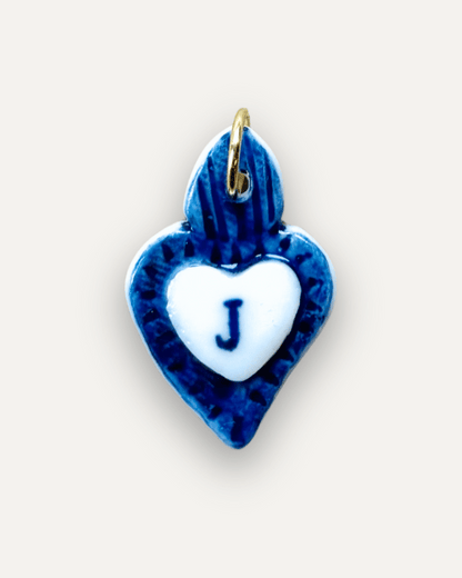 Charm in Porcellana Cuore Blu - Lettera J