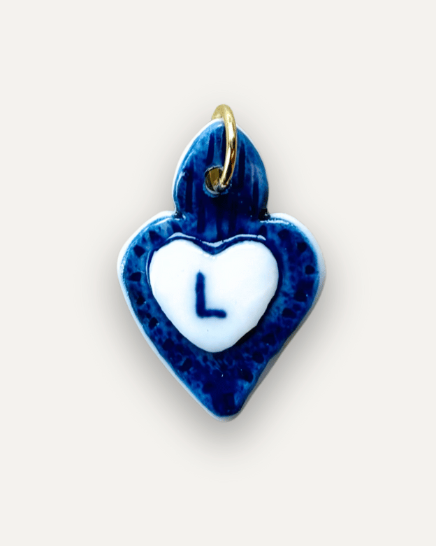 Charm in Porcellana Cuore Blu - Lettera L