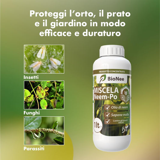 Neem-Po-Mischung für biologische Pflanzen | Neemöl + lösliche Kaliumseife, hervorragend gegen äußere Schädlinge im Garten, Rasen und Gemüsebeet 1 Lt