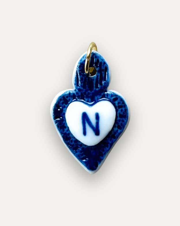 Charm in Porcellana Cuore Blu - Lettera N