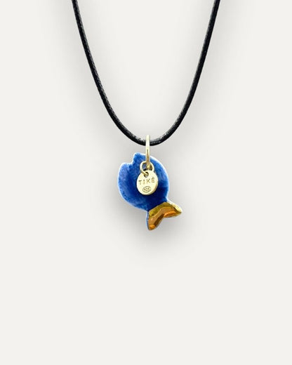 Charm in Porcellana Pesce Blu coda Oro