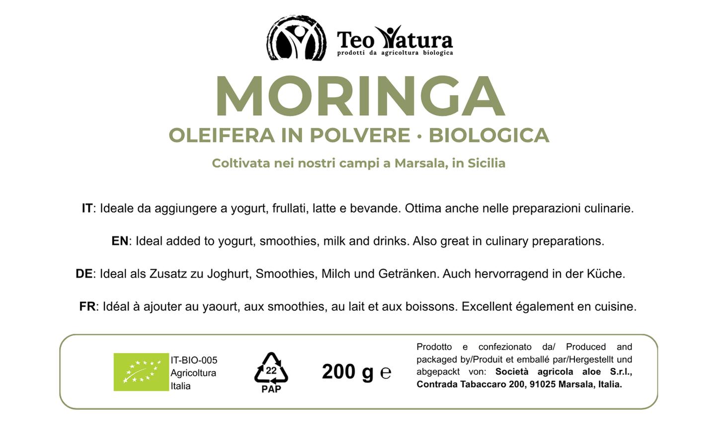 Moringa Oleifera Bio en Poudre | 200g