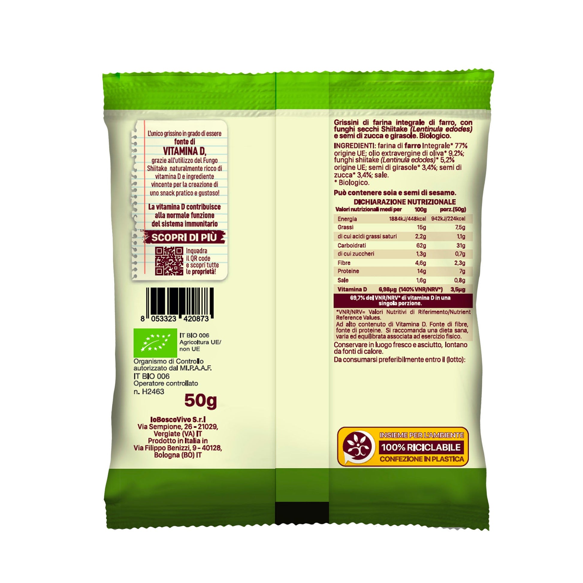 Grissini ai Semi di Zucca e Girasole & Shiitake BIO 50g