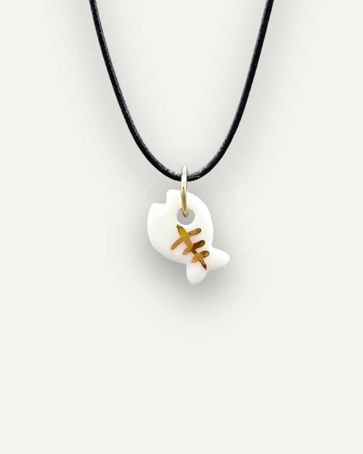 White Fish with Fishbone Pattern Porcelain Charm