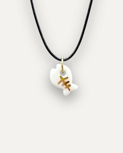 White Fish with Fishbone Pattern Porcelain Charm