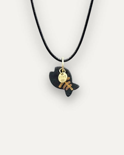 Black Fish with Fishbone Pattern Porcelain Charm