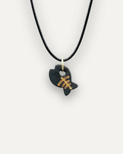 Black Fish with Fishbone Pattern Porcelain Charm