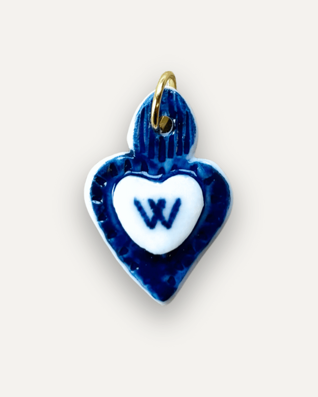 Porcelain Charm Blue Heart - Letter W